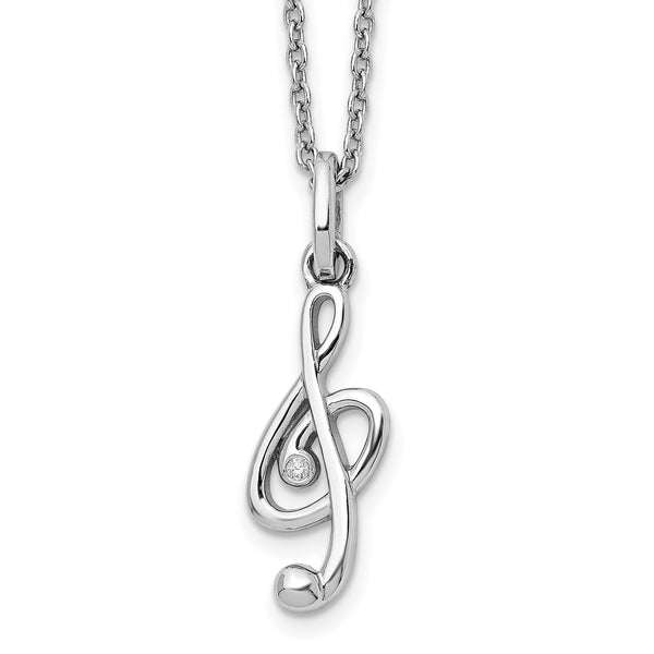 Sterling Silver Diamond Musical Necklace with Rhodium Polish and Gift Box