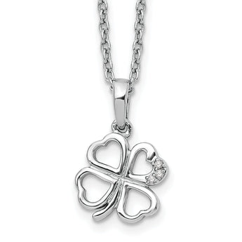 White Ice Rhodium-Plated Diamond Clover Necklace with Extender
