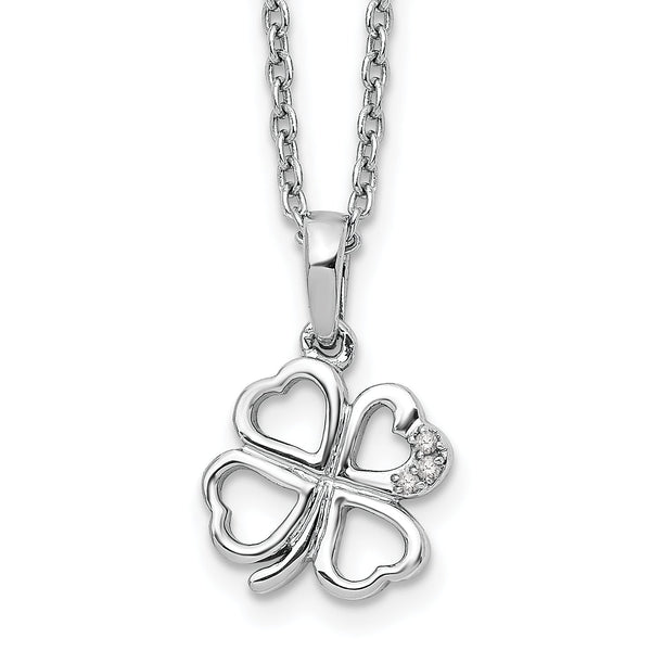 White Ice Rhodium-Plated Diamond Clover Necklace with Extender