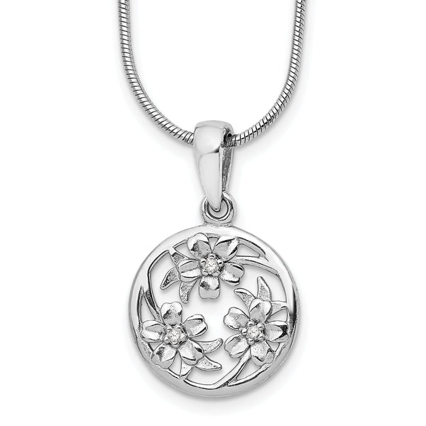 White Ice Rhodium-Plated Sterling Silver Diamond Flower Necklace