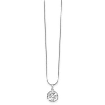 Sterling Silver Diamond Tree Necklace with Rhodium-Plated Elegance