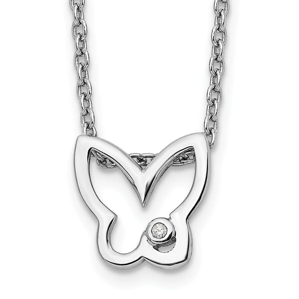 White Ice Sterling Silver Diamond Butterfly Necklace with Extender Elegant and Gift Ready