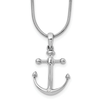 Sterling Silver Diamond Anchor Necklace with Extender Gift Ready