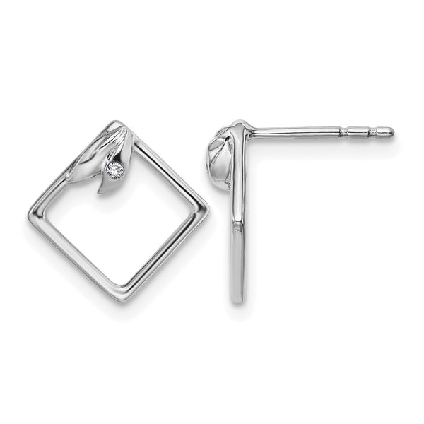 White Ice Sterling Silver Rhodium-plated Diamond-shaped Diamond Post Earrings - Birthstone Company