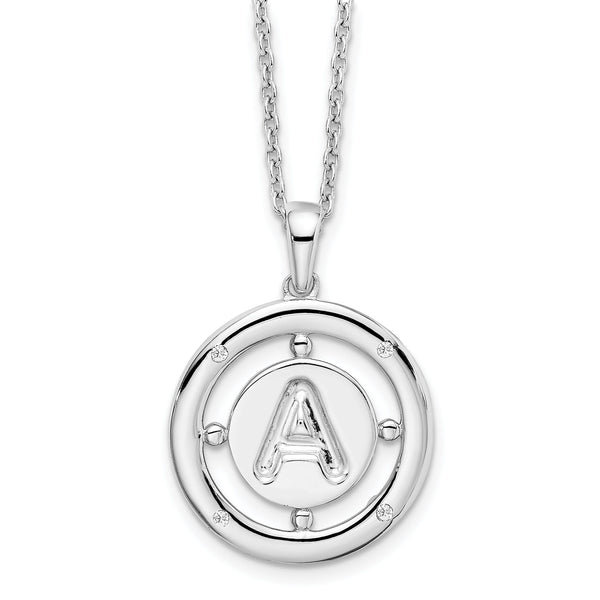 White Ice Sterling Silver Rhodium-Rhodium-Plated 18 Inch Diamond Letter A Initial Necklace with 2 Inch Extender