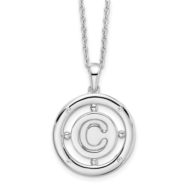 White Ice Sterling Silver Rhodium-Rhodium-Plated 18 Inch Diamond Letter C Initial Necklace with 2 Inch Extender - Birthstone Company