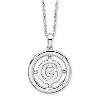 White Ice Sterling Silver Rhodium-Rhodium-Plated 18 Inch Diamond Letter G Initial Necklace with 2 Inch Extender
