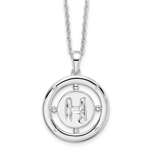 White Ice Sterling Silver Rhodium-Rhodium-Plated 18 Inch Diamond Letter H Initial Necklace with 2 Inch Extender - Birthstone Company