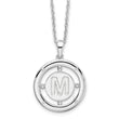 White Ice Sterling Silver Rhodium-Rhodium-Plated 18 Inch Diamond Letter M Initial Necklace with 2 Inch Extender - Birthstone Company
