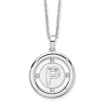 White Ice Sterling Silver Rhodium-Rhodium-Plated 18 Inch Diamond Letter P Initial Necklace with 2 Inch Extender