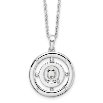 White Ice Sterling Silver Rhodium-Rhodium-Plated 18 Inch Diamond Letter Q Initial Necklace with 2 Inch Extender