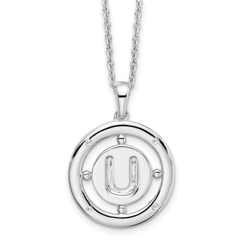 White Ice Sterling Silver Rhodium-Rhodium-Plated 18 Inch Diamond Letter U Initial Necklace with 2 Inch Extender