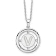 White Ice Sterling Silver Rhodium-Rhodium-Plated 18 Inch Diamond Letter V Initial Necklace with 2 Inch Extender