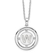 White Ice Sterling Silver Rhodium-Rhodium-Plated 18 Inch Diamond Letter W Initial Necklace with 2 Inch Extender