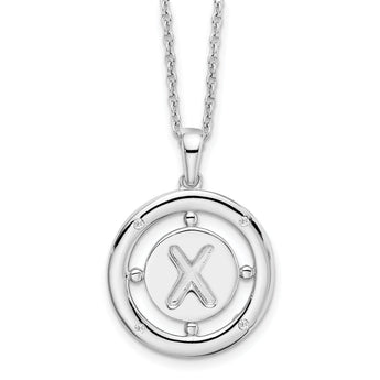 White Ice Sterling Silver Rhodium-Rhodium-Plated 18 Inch Diamond Letter X Initial Necklace with 2 Inch Extender