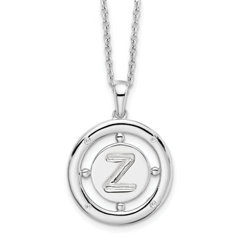 White Ice Sterling Silver Rhodium-Rhodium-Plated 18 Inch Diamond Letter Z Initial Necklace with 2 Inch Extender