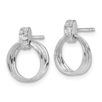 White Ice Sterling Silver Rhodium-plated Diamond Circle Post Dangle Earrings - Birthstone Company