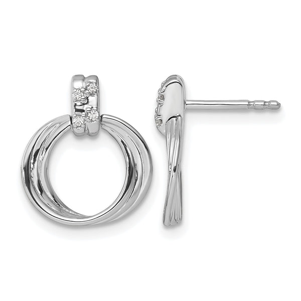 White Ice Sterling Silver Rhodium-plated Diamond Circle Post Dangle Earrings - Birthstone Company