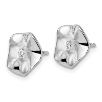 White Ice Sterling Silver Rhodium-plated Diamond Wavy Disk Post Earrings