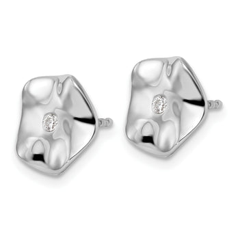 White Ice Sterling Silver Rhodium-plated Diamond Wavy Disk Post Earrings - Birthstone Company