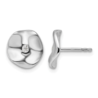 White Ice Sterling Silver Rhodium-plated Diamond Wavy Disk Post Earrings - Birthstone Company