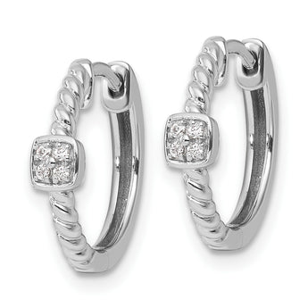 White Ice Sterling Silver Rhodium-plated Diamond Square Hinged Hoop Earrings - Birthstone Company