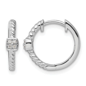 White Ice Sterling Silver Rhodium-plated Diamond Square Hinged Hoop Earrings - Birthstone Company