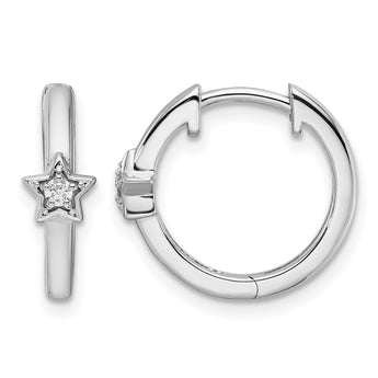 White Ice Sterling Silver Rhodium-plated Diamond Star Hinged Hoop Earrings - Birthstone Company