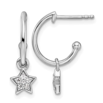 White Ice Sterling Silver Rhodium-plated Diamond Star Dangle J-Hoop Post Earrings - Birthstone Company