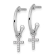 White Ice Sterling Silver Rhodium-plated Diamond Cross Dangle J-Hoop Post Earrings - Birthstone Company