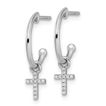 White Ice Sterling Silver Rhodium-plated Diamond Cross Dangle J-Hoop Post Earrings - Birthstone Company
