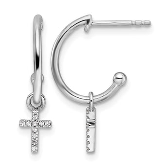 White Ice Sterling Silver Rhodium-plated Diamond Cross Dangle J-Hoop Post Earrings - Birthstone Company