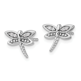 White Ice Sterling Silver Rhodium-plated Diamond Dragonfly Post Earrings - Birthstone Company