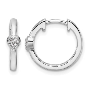 White Ice Sterling Silver Rhodium-plated Diamond Heart Hinged Hoop Earrings - Birthstone Company