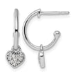 White Ice Sterling Silver Rhodium-plated Diamond Heart Dangle J-Hoop Post Earrings - Birthstone Company