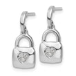 White Ice Sterling Silver Rhodium-plated Diamond Heart Lock Dangle Post Earrings - Birthstone Company