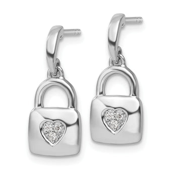 White Ice Sterling Silver Rhodium-plated Diamond Heart Lock Dangle Post Earrings - Birthstone Company
