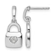 White Ice Sterling Silver Rhodium-plated Diamond Heart Lock Dangle Post Earrings - Birthstone Company