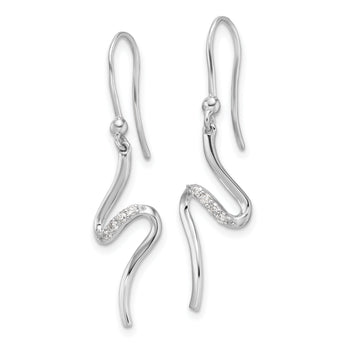 Sterling Silver RH Plated White Ice .10ct. Dia. Shepherd Hook Earrings
