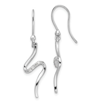 Sterling Silver RH Plated White Ice .10ct. Dia. Shepherd Hook Earrings