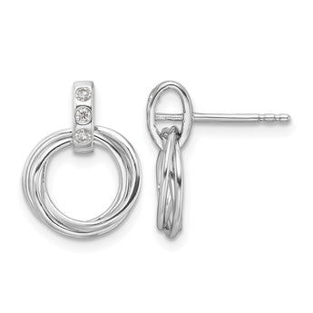 White Ice Sterling Silver Rhodium-plated Diamond Three Ring Post Earrings - Birthstone Company