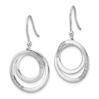 Sterling Silver RH Plated White Ice .05ct. Diamond Circle Dangle Earrings