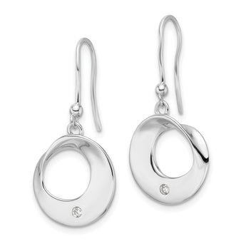 White Ice Sterling Silver Rhodium-plated Diamond Circle Shepherds Hook Dangle Earrings - Birthstone Company