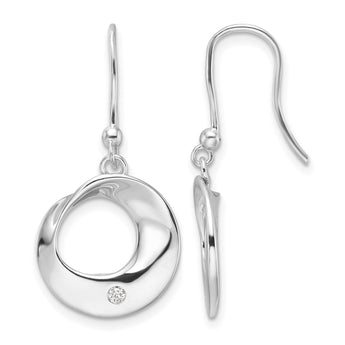 White Ice Sterling Silver Rhodium-plated Diamond Circle Shepherds Hook Dangle Earrings - Birthstone Company