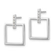 Sterling Silver RH Plated White Ice .05ct. Dia. Square Post Dangle Earrings