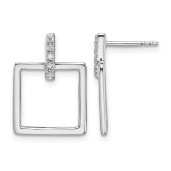 White Ice Sterling Silver Rhodium-plated Open Square Diamond Post Dangle Earrings - Birthstone Company