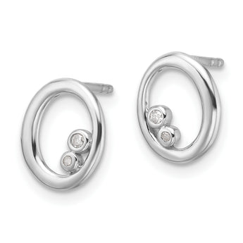 White Ice Sterling Silver Rhodium-plated Diamond Oval Post Earrings - Birthstone Company