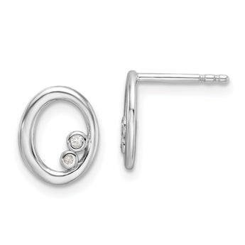 Sterling Silver RH Plated White Ice .03ct. Diamond Oval Post Earrings