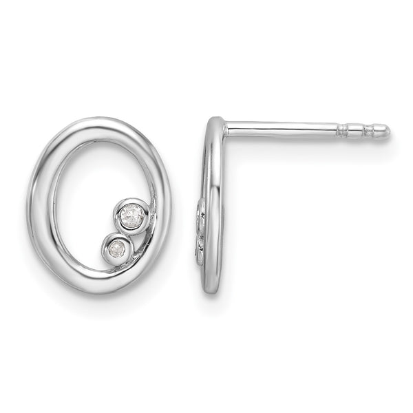 White Ice Sterling Silver Rhodium-plated Diamond Oval Post Earrings - Birthstone Company