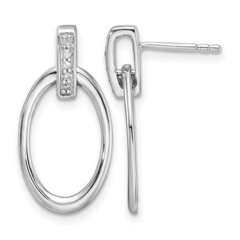 White Ice Sterling Silver Rhodium-plated Diamond Oval Post Dangle Earrings - Birthstone Company